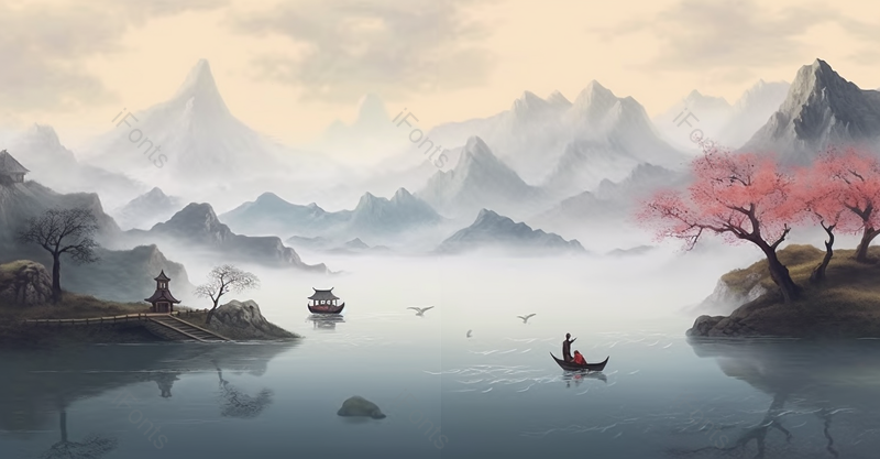 中国风质感山水画油画风景艺术水墨插画,插画/手绘图,插画/手绘图库,插画/手绘图下载,插画/手绘